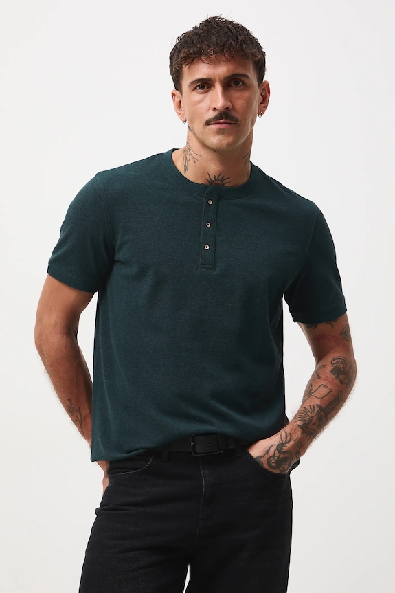 T-shirt bawełniany męski z elastanem z dzianiny strukturalnej melanż turkusowy RW25-TSM056
