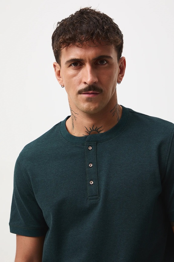 T-shirt bawełniany męski z elastanem z dzianiny strukturalnej turkusowy RW25-TSM056