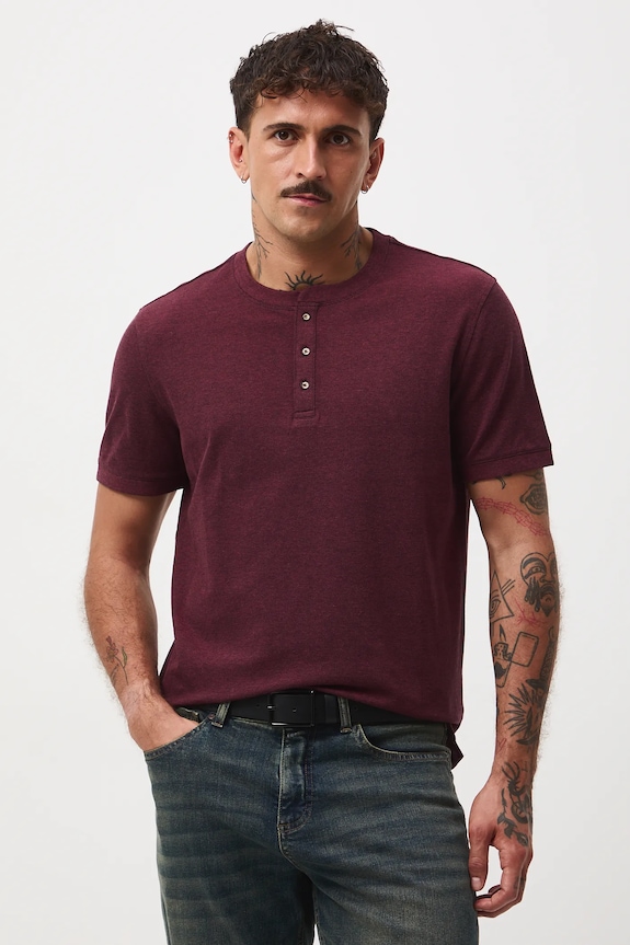 T-shirt bawełniany męski z elastanem z dzianiny strukturalnej melanż bordowy RW25-TSM056