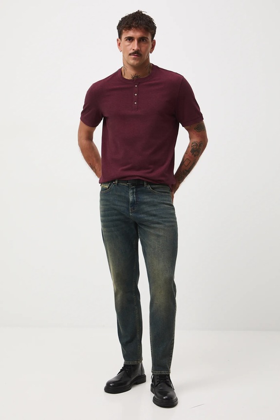 T-shirt bawełniany męski z elastanem z dzianiny strukturalnej RW25-TSM056 bordowy RW25