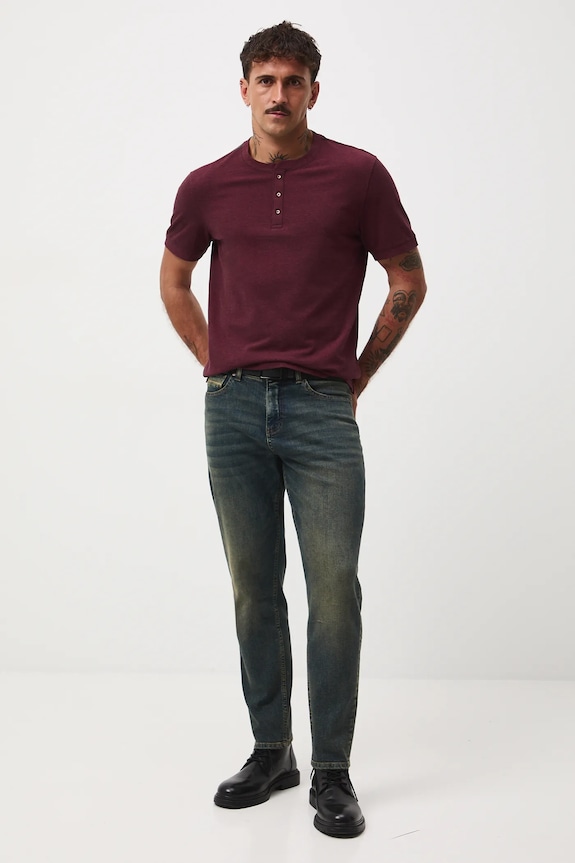 T-shirt bawełniany męski z elastanem z dzianiny strukturalnej RW25-TSM056 bordowy RW25