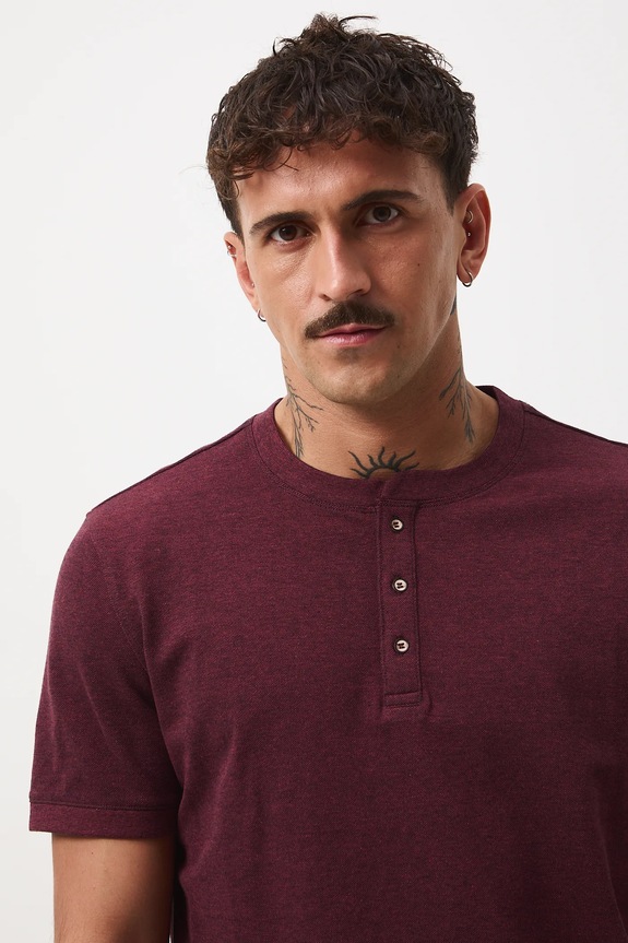 T-shirt bawełniany męski z elastanem z dzianiny strukturalnej bordowy RW25-TSM056