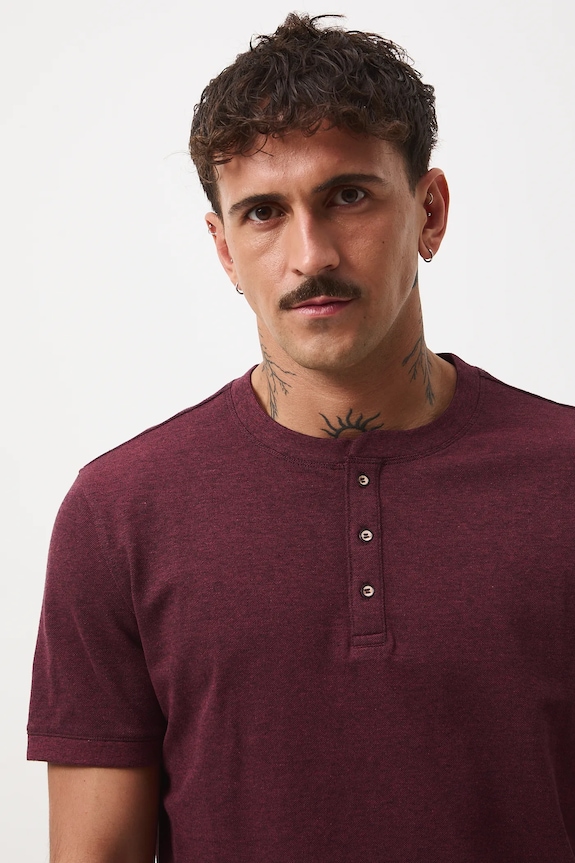 T-shirt bawełniany męski z elastanem z dzianiny strukturalnej bordowy RW25-TSM056