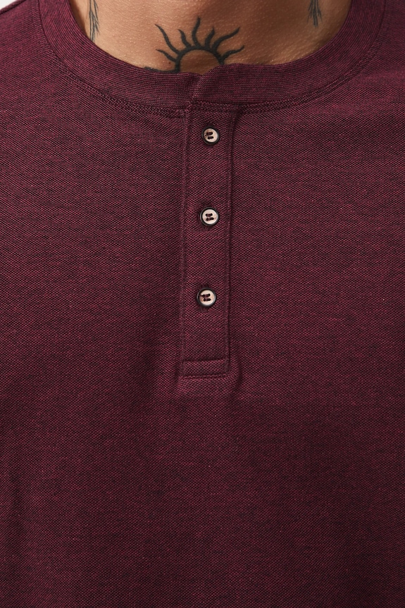 T-shirt bawełniany męski z elastanem z dzianiny strukturalnej RW25-TSM056 bordowy