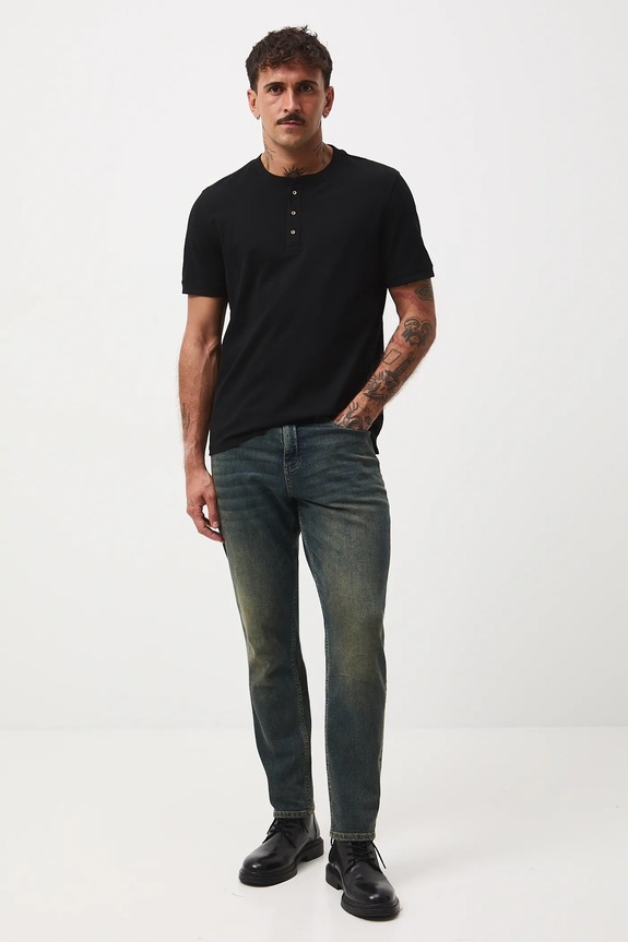T-shirt bawełniany męski z elastanem z dzianiny strukturalnej RW25-TSM056 czarny RW25