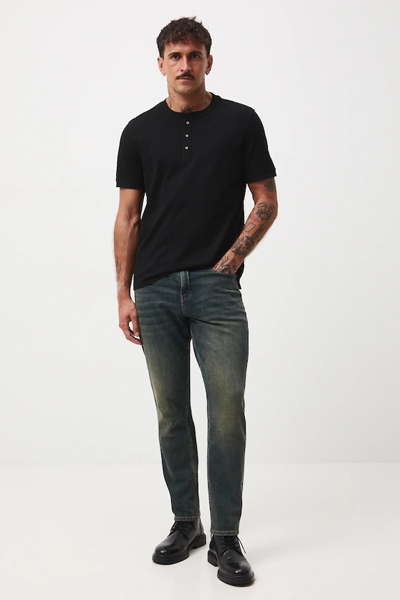 T-shirt bawełniany męski z elastanem z dzianiny strukturalnej RW25-TSM056 czarny RW25