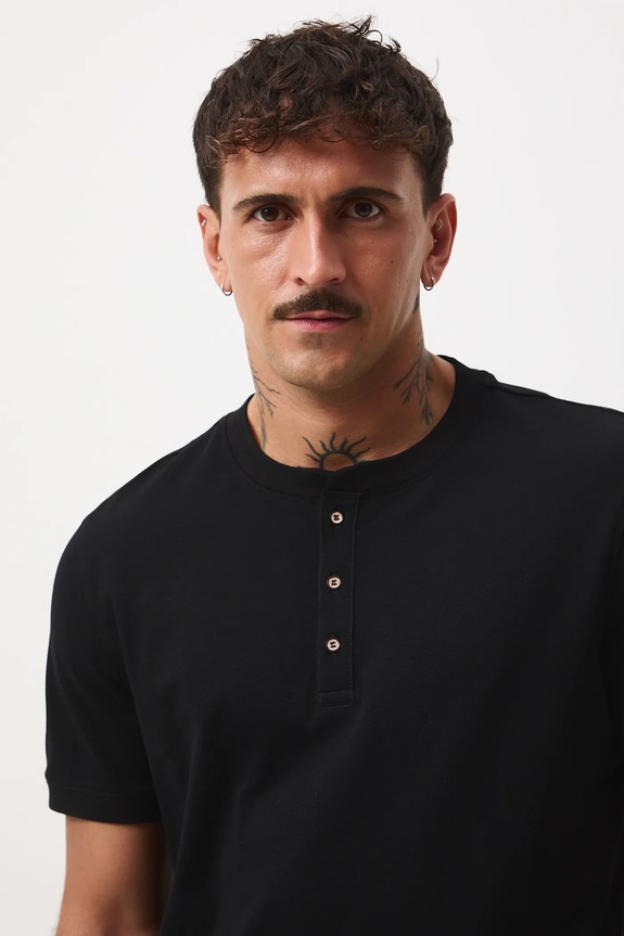 T-shirt bawełniany męski z elastanem z dzianiny strukturalnej czarny RW25-TSM056