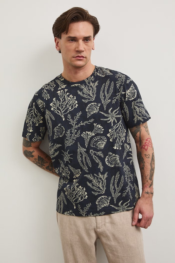 Medicine t-shirt bawełniany wzorzyste granatowy RW25.TSM102