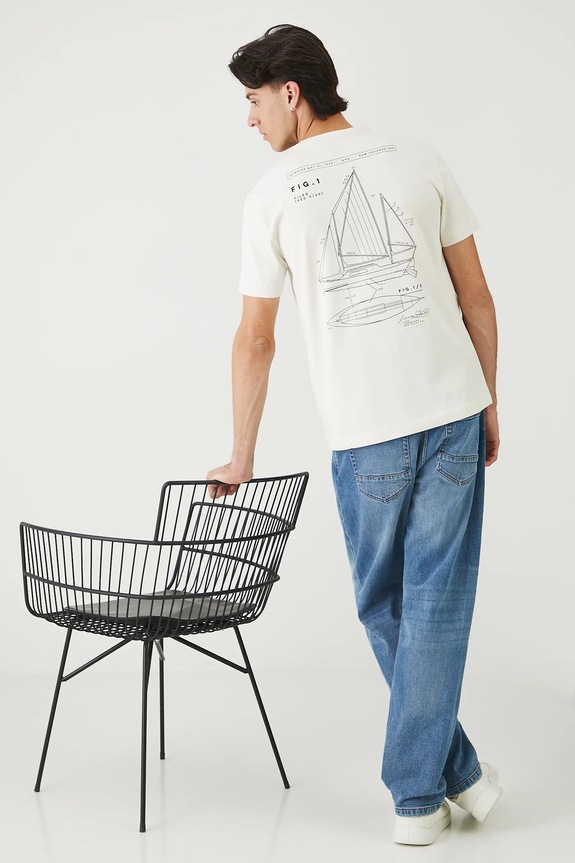T-shirt męski bawełniany z elastanem beżowy RW25-TSM112