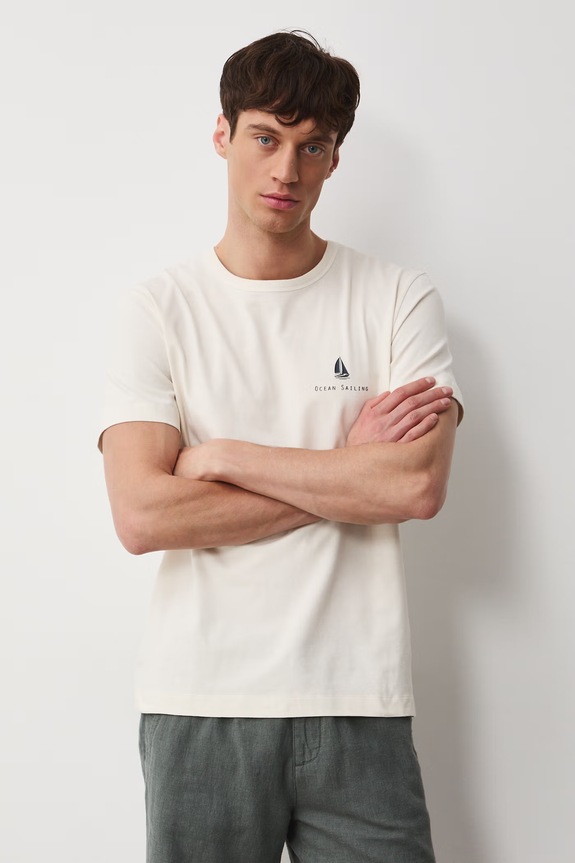 T-shirt męski bawełniany z elastanem beżowy RW25-TSM112