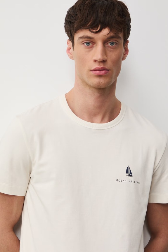 T-shirt męski bawełniany z elastanem RW25-TSM112 beżowy