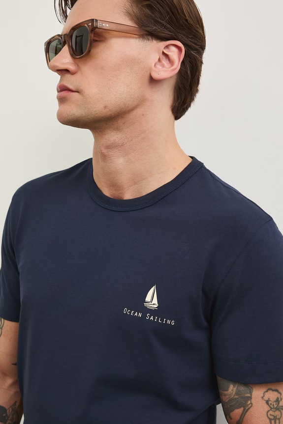 T-shirt męski bawełniany z elastanem RW25-TSM112 granatowy