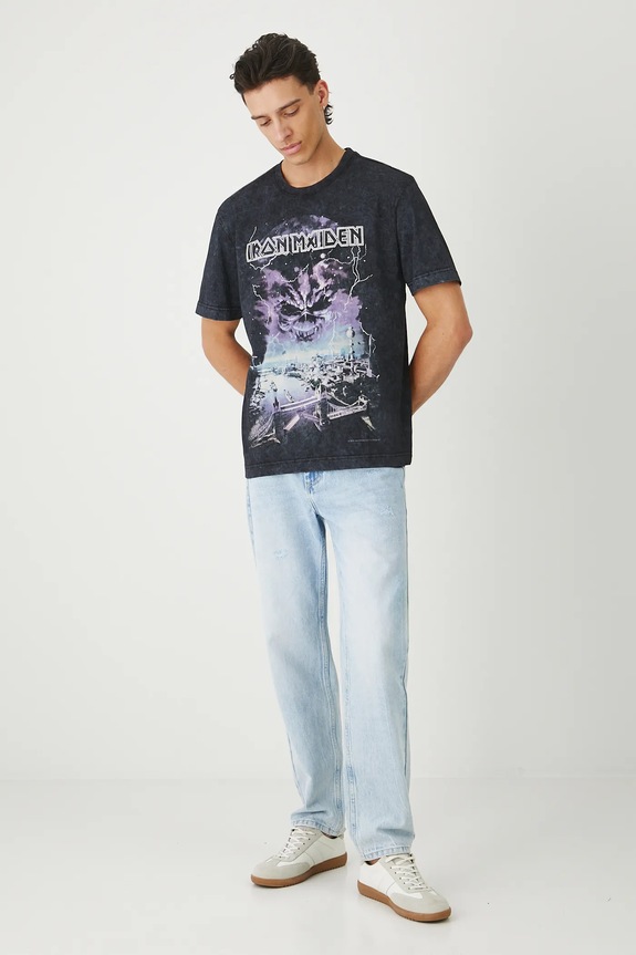 T-shirt bawełniany męski Iron Maiden okrągły szary RW25-TSM171