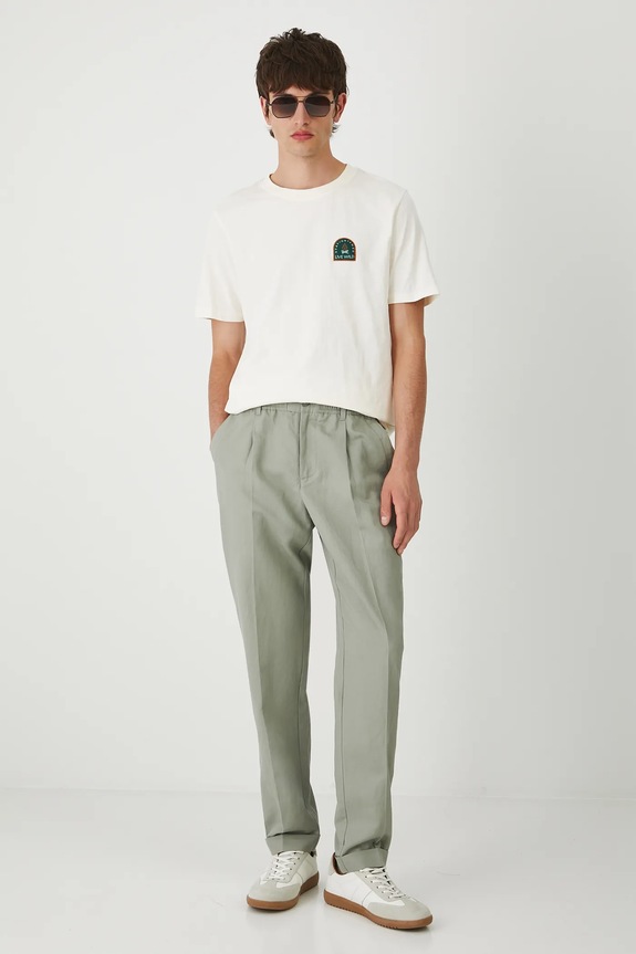 T-shirt bawełniany męski z ozdobną aplikacją RW25-TSM208 beżowy RW25