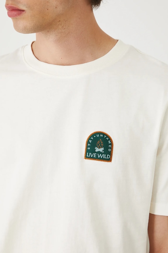 T-shirt bawełniany męski z ozdobną aplikacją RW25-TSM208 beżowy