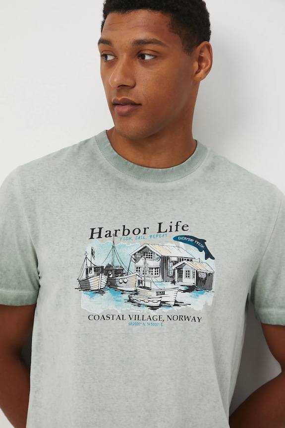 T-shirt bawełniany męski z efektem sprania turkusowy RW25-TSM209