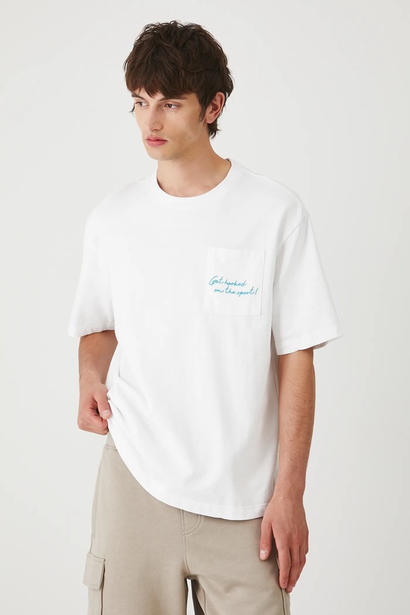 Odzież T-shirt bawełniany męski z nadrukiem i haftem RW25-TSM211 biały