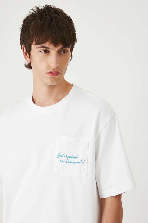 T-shirt bawełniany męski z nadrukiem i haftem RW25-TSM211 biały