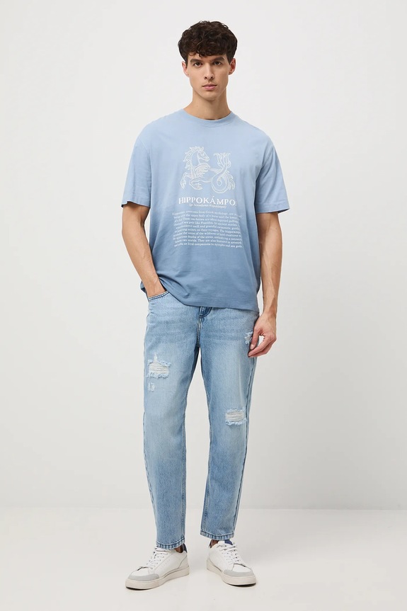 Bavlnené tričko pánske s potlačou RW25-TSM301 modrá RW25