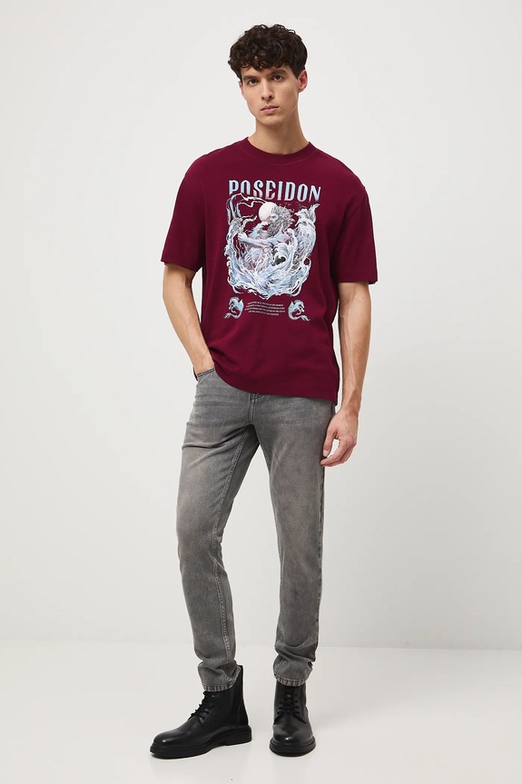 Bavlnené tričko pánske interlock s potlačou RW25-TSM302 burgundské RW25