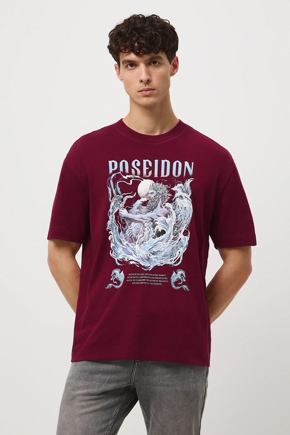 Bavlnené tričko pánske interlock s potlačou burgundské RW25-TSM302