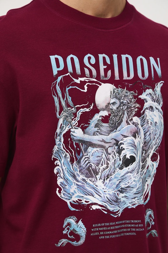 Bavlnené tričko pánske interlock s potlačou RW25-TSM302 burgundské