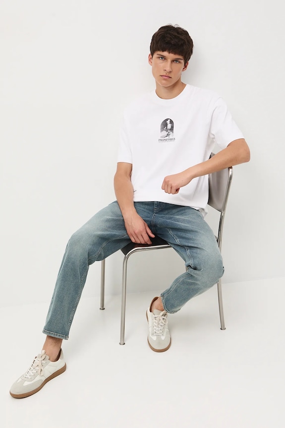 T-shirt bawełniany męski z nadrukiem okrągły biały RW25-TSM304