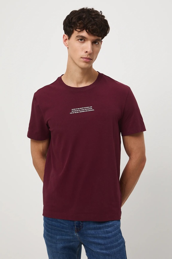 Odzież T-shirt bawełniany męski z elastanem z nadrukiem RW25-TSM310 bordowy