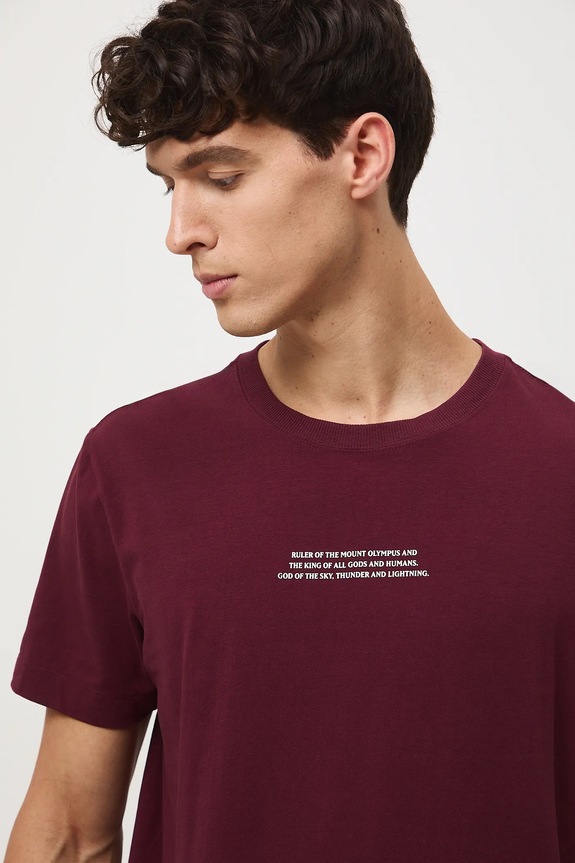 T-shirt bawełniany męski z elastanem z nadrukiem bordowy RW25-TSM310