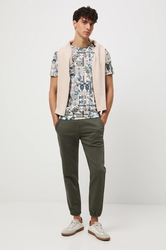 Bavlnené tričko pánske so vzorom RW25-TSM312 béžová RW25