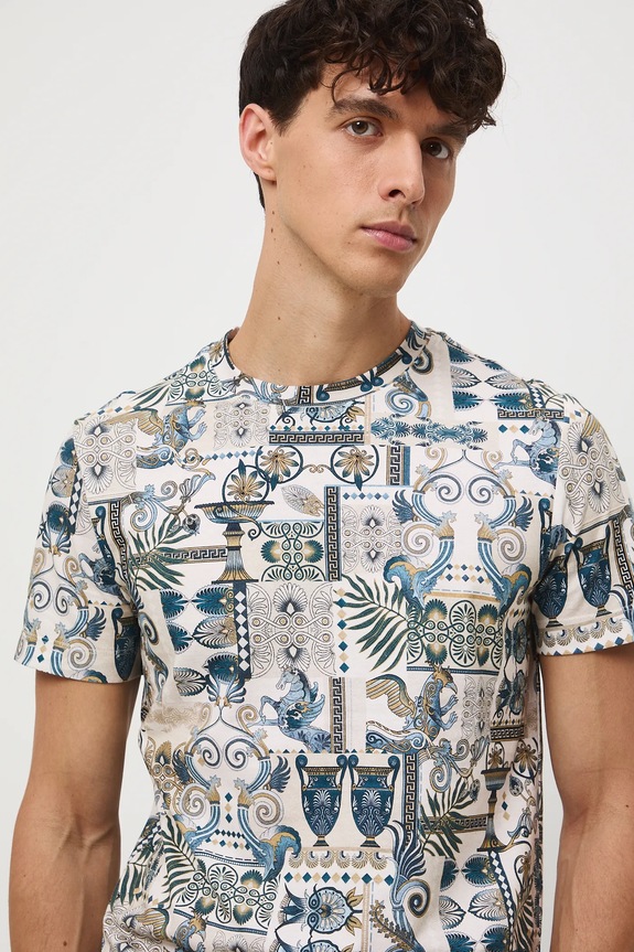 Oblečenie Bavlnené tričko pánske so vzorom RW25-TSM312 béžová