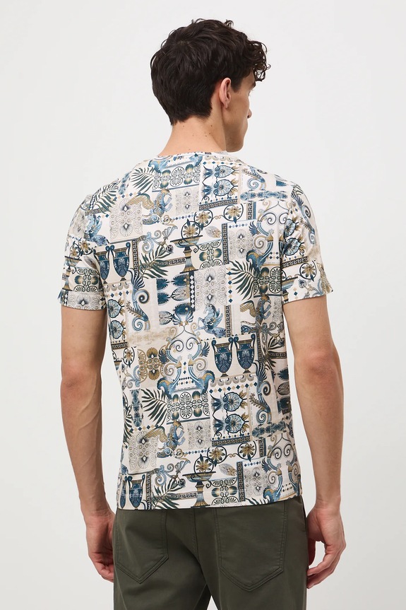 Bavlnené tričko pánske so vzorom RW25-TSM312 béžová