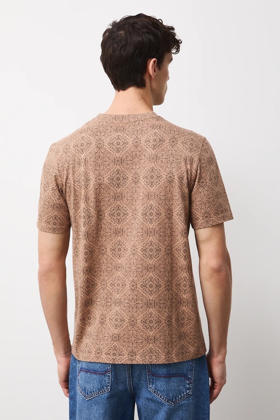 Odzież T-shirt bawełniany męski wzorzysty RW25-TSM313 beżowy