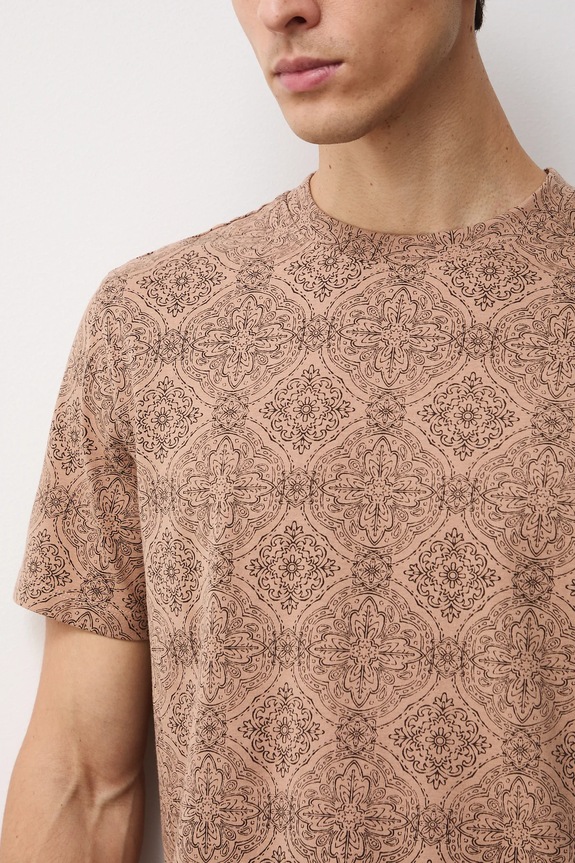 T-shirt bawełniany męski wzorzysty RW25-TSM313 beżowy