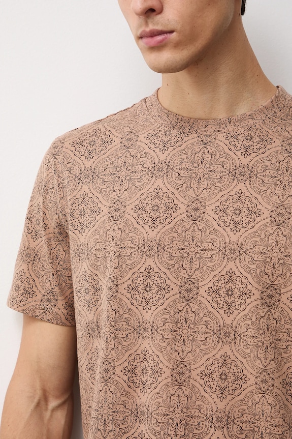 T-shirt bawełniany męski wzorzysty RW25-TSM313 beżowy