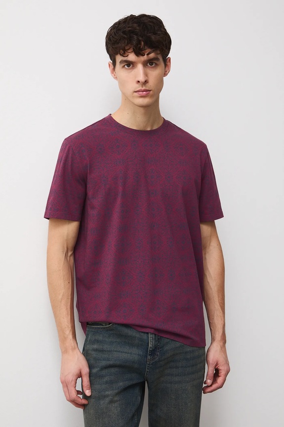 T-shirt bawełniany męski wzorzysty bawełna bordowy RW25-TSM313