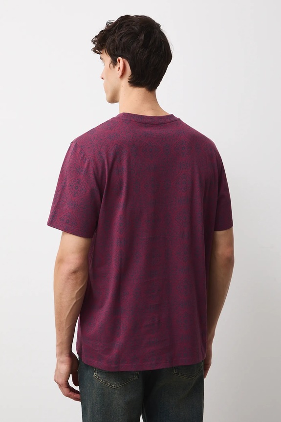 Odzież T-shirt bawełniany męski wzorzysty RW25-TSM313 bordowy