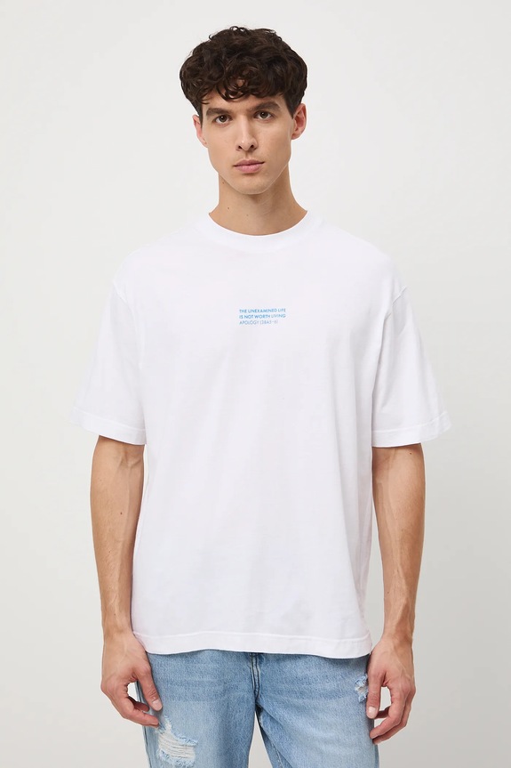 T-shirt bawełniany męski z kolekcji Science – Words of Wisdom RW25-TSM356 biały