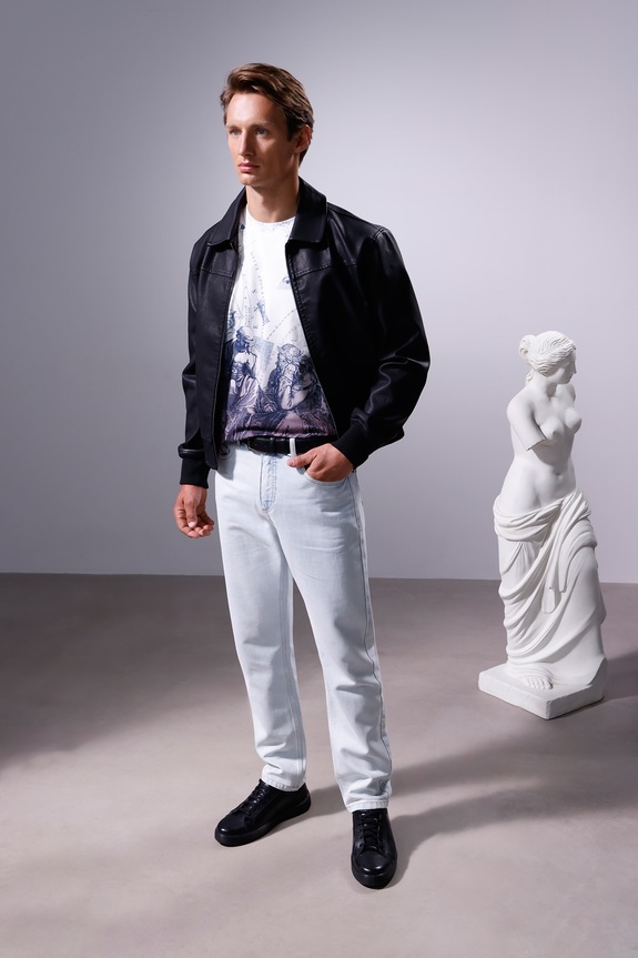 T-shirt bawełniany męski z elastanem z kolekcji Science – Words of Wisdom wzorzyste biały RW25-TSM359