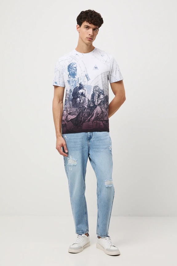 T-shirt bawełniany męski z elastanem z kolekcji Science – Words of Wisdom RW25-TSM359 biały RW25