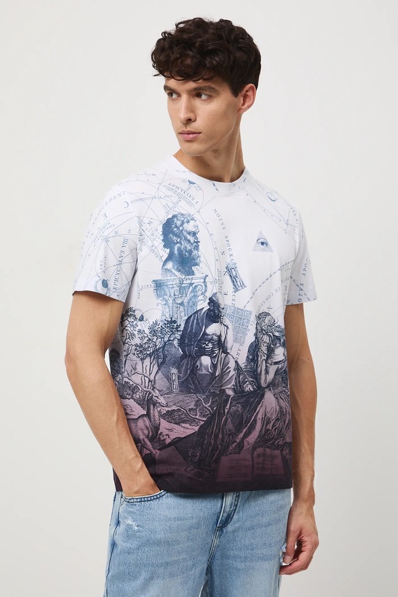 Odzież T-shirt bawełniany męski z elastanem z kolekcji Science – Words of Wisdom RW25-TSM359 biały