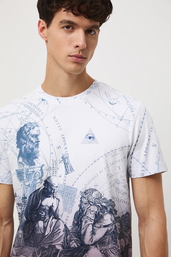 T-shirt bawełniany męski z elastanem z kolekcji Science – Words of Wisdom RW25-TSM359 biały