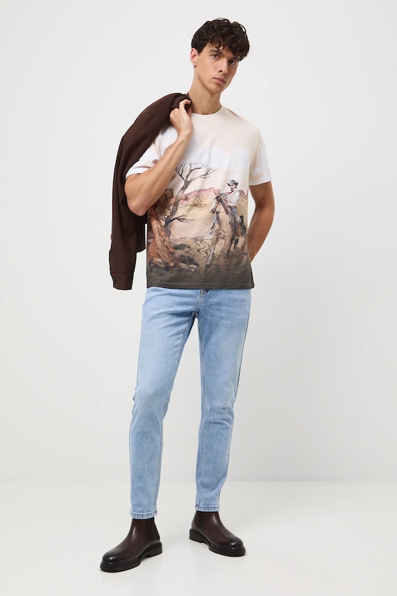 T-shirt bawełniany męski wzorzysty RW25-TSM402 beżowy RW25