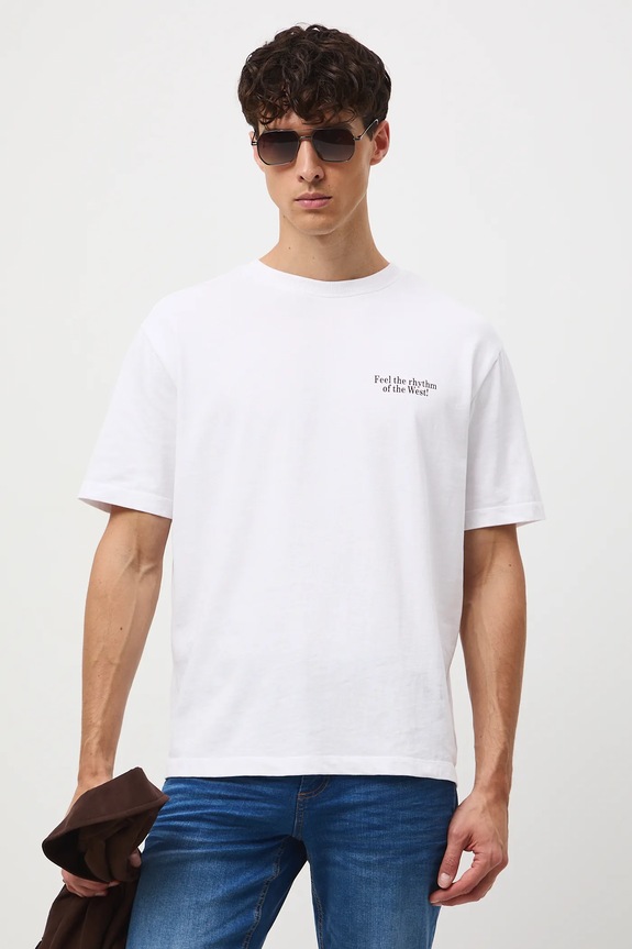 Odzież T-shirt bawełniany męski z nadrukiem RW25-TSM403 biały