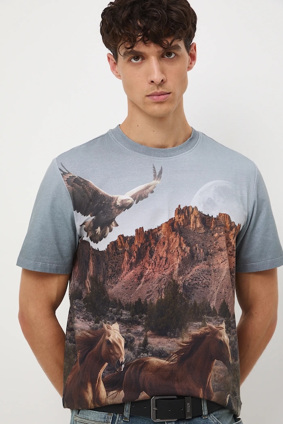 T-shirt bawełniany męski z elastanem wzorzysty multicolor RW25-TSM405