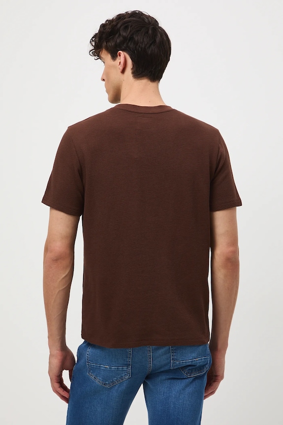 Odzież T-shirt bawełniany męski z ozdobnym haftem RW25-TSM407 brązowy