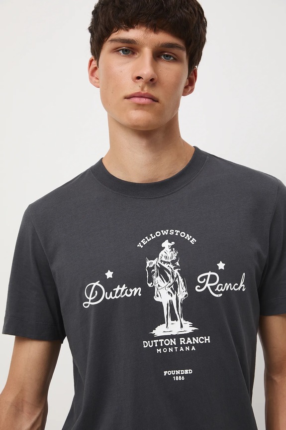 T-shirt bawełniany męski Yellowstone okrągły szary RW25-TSM470
