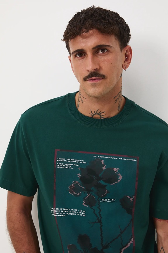 T-shirt bawełniany męski z nadrukiem okrągły zielony RW25-TSM502