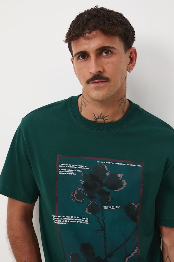 T-shirt bawełniany męski z nadrukiem okrągły zielony RW25-TSM502