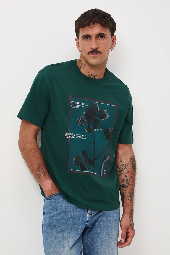 T-shirt bawełniany męski z nadrukiem zielony RW25-TSM502